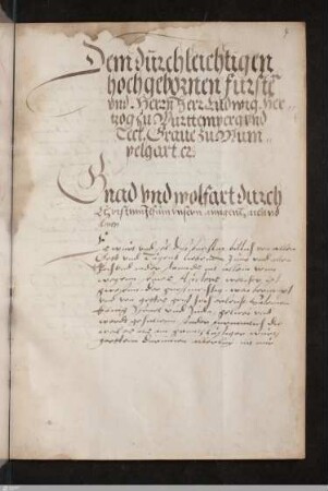 Widmungsbrief an Herzog Ludwig von Württemberg