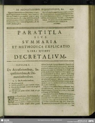 Paratitla Sive Summaria Et Methodica Explicatio Libri Quinti Decretalium