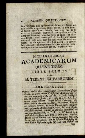 M. Tullii Ciceronis Academicarum Quaestionum Liber Primus ad M. Terentium Varronem.