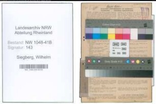 Entnazifizierung Wilhelm Siegberg , geb. 30.07.1904 (Feuerwehrmann)