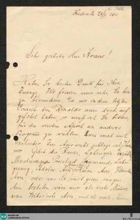 Brief von Felix Mottl an Ernst Kraus - K 3486
