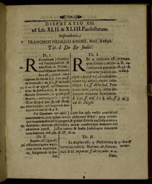 Disputatio XXI. ad Lib. XLII. & XLIII. Pandectarum