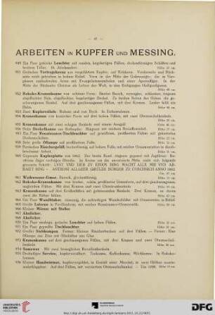 Arbeiten in Kupfer und Messing (Nr. 949-984)