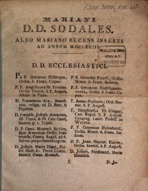 Mariani Sodales Albo Mariano recens inserti ad annum 1793