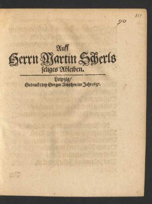Auff Herrn Martin Scherls seliges Ableiben