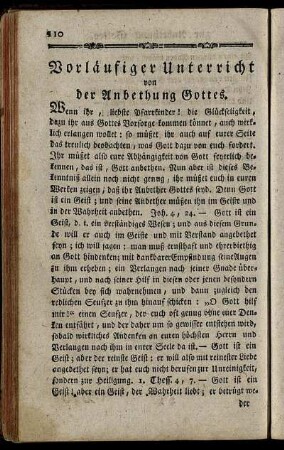 Vorläufiger Unterricht von der Anbethung Gottes.
