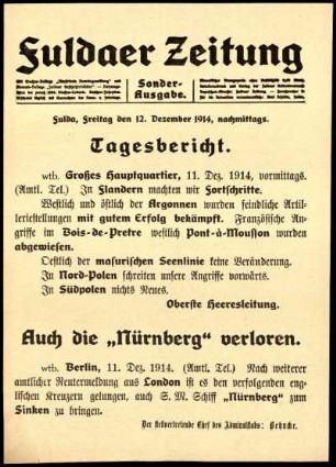 Erste Ausgabe vom Samstag, den 12. Dezember 1914.
