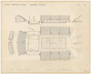 Sportfield Kairo Swimming Pool: Schwimmstadium Grundriss horizontaler Plan, Schnitt Section A-B, 1:200