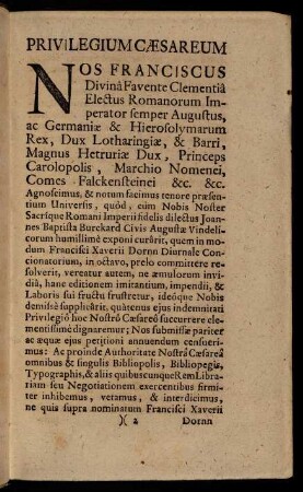 )(2r-)(8v, Privilegium Caesareum; Approbatio Censoris; Praefatio ad Lectorem.; Praefatio ad Librum.