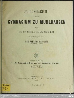 Die Combinationslehre und der binomische Lehrsatz