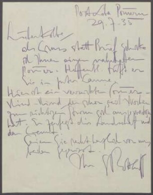 Brief von Karl Schmidt-Rottluff an Georg Kolbe