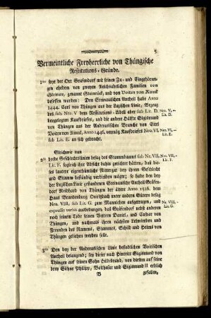 Vermeintliche Freyherrliche von Thüngische Resitutions-Gründe.