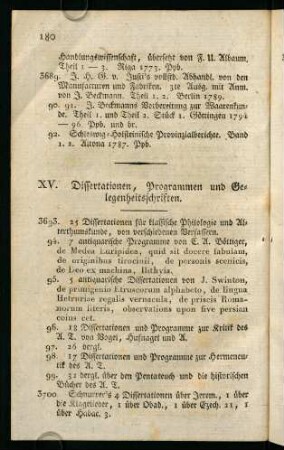 180-182, XV. Dissertationen, Programmen und Gelegenheitsschriften.