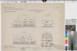 Münster (Münster) Trainkaserne Südöstliches Reihenhaus (3.u.4. Eskadron) Bl. 18 Ansichten, Schnitt (1912)1917(1920/27) 1 : 100 50 x 67 farb. Druck mit Einzeichnungen Mascke, Regierungsbaumeister Hochbauamt Münster