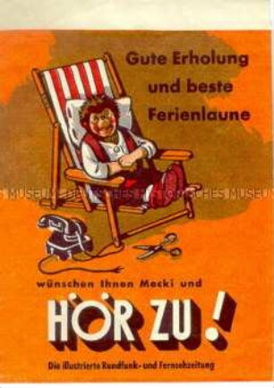 Tüte mit Werbung für die Zeitschrift "Hör zu!" und Mecki-Motiv