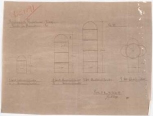 Herz Jesu Kloster, Fünfbrunnen (Cinqfontaines): Details von Fenstern, Asnichten 1:20 der Klosterkapelle für Glasmalerei