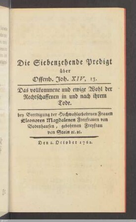 Die Siebenzehende Predigt