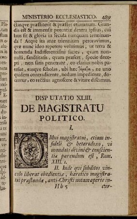 Disputatio XLIII. De Magistratu Politico