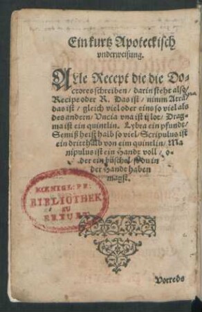 Ein kurtz Apoteckisch underweisung.