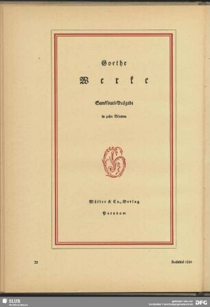 Buchtitel "Goethe Werke Sanssouci-Ausgabe"