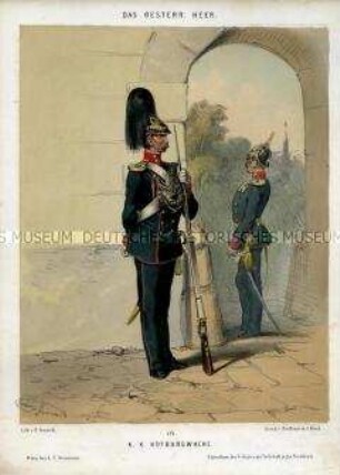 Uniformdarstellung, Soldaten der Hofburgwache, Österreich, 1848/1854. Tafel 124 aus: Gerasch: Das Oesterreichische Heer.