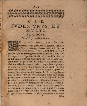 Ivdex Vnus Et Multi : Dissertatio ad locum Taciti 3 Annal. 10