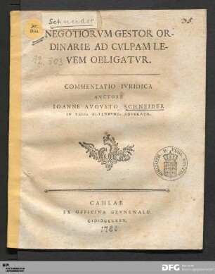 Negotiorvm Gestor Ordinarie Ad Cvlpam Levem Obligatvr : Commentatio Ivridica