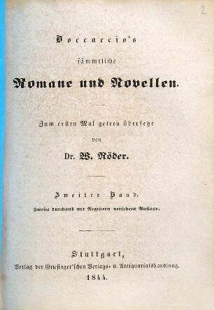 Boccaccio's sämmtliche Romane und Novellen, 2. [Dekameron ; Bd. 2]