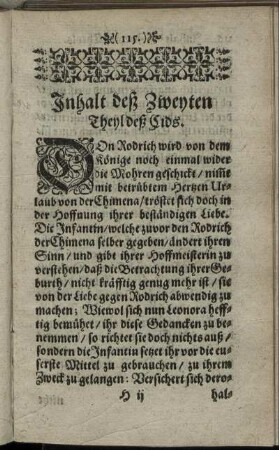 Inhalt deß Zweyten Theyls deß Cids.