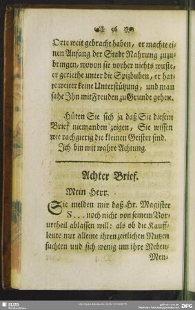 Achter Brief. Mein Herr