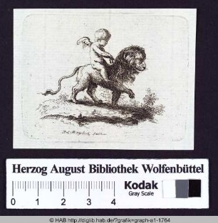 Ein Putto auf einem Löwen reitend