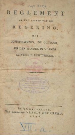 Reglement op het beleid van de regering, het justitiewezen, de cultuur en den handel in 's lands Aziatische bezittingen