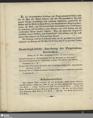 Hochobrigkeitliche Anordung der Progrssionsfeierlichkeit