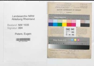 Entnazifizierung Eugen Peters , geb. 17.07.1902 (Inspektor)