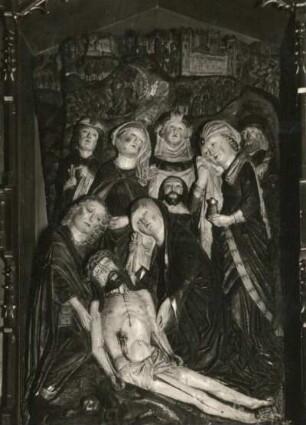 Saalfeld. Johanniskirche. Hauptaltar (um 1510), Mittelteil mit Grablegung Christi