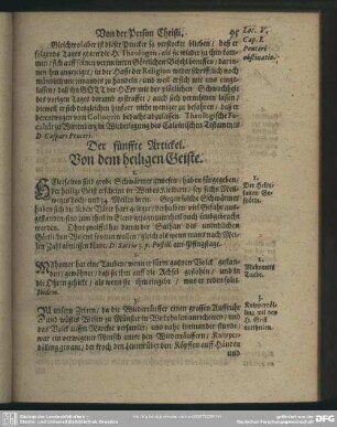 Der fünffte Artickel. Von dem heiligen Geiste