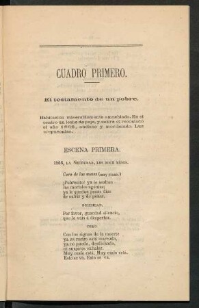 Cuadro primero. : El testamento de un pobre.