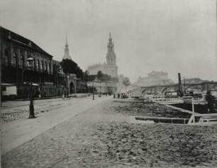 Dresden-Altstadt. Terrassenufer. Blick nach Westen gegen Hofkirche und Opernhaus