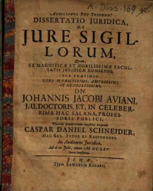 Dissertatio iuridica de iure sigillorum