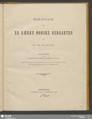 Beskrivelse af en raekke norske bergarter