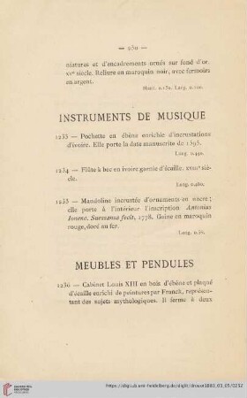 Meubles et Pendules (Nr. 1236 - 1247)