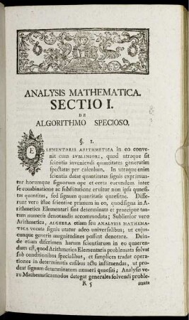 Analysis Mathematica. Sectio I. - IV.