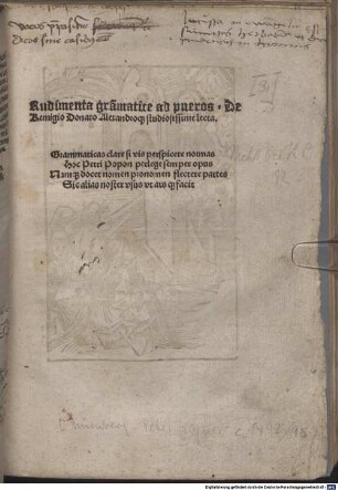 Rudimenta grammaticae ad pueros : mit Gedicht auf das Werk 'Grammaticas clare si vis ...'