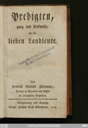 [1]: Predigten, ganz und stückweise, für die lieben Landleute