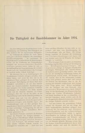 Die Thätigkeit der Handelskammer im Jahre 1894.