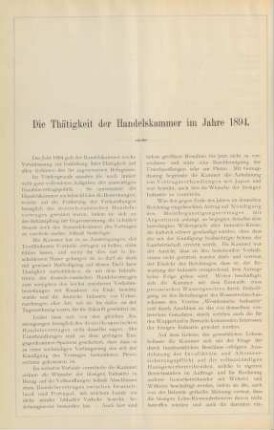 Die Thätigkeit der Handelskammer im Jahre 1894.