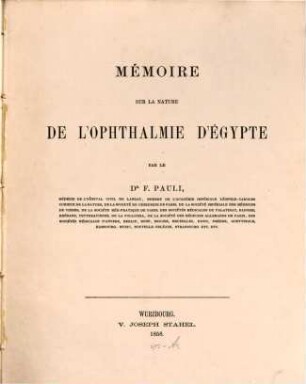 Mémoire sur la nature de l'ophthalmie d'Egypte