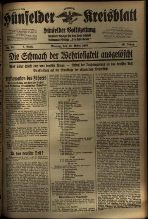 Erste Ausgabe vom Montag, den 18. März 1935.