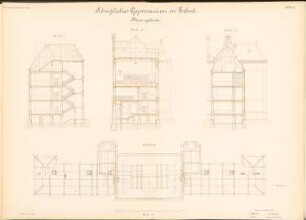 Gymnasium, Erfurt: 3 Schnitte, Grundriss DG 1:100
