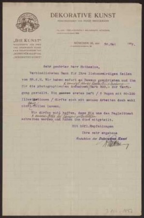 Schreiben an Hermann Muthesius (Brief)